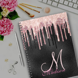 Carnet monogramme noir à goutte noire rose chic