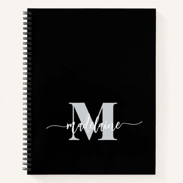 Carnet Monogramme Noir Argent Blanc Personnel (Devant)