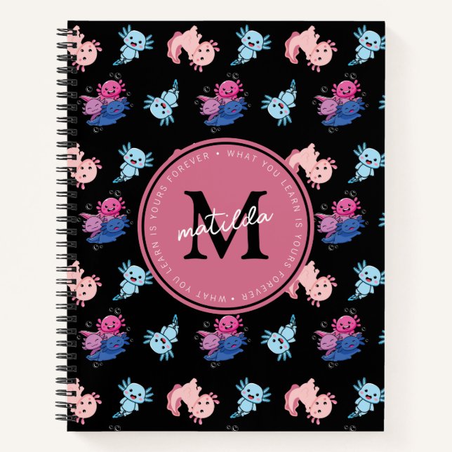 Carnet Monogramme noir Axolotl pour enfants  (Devant)