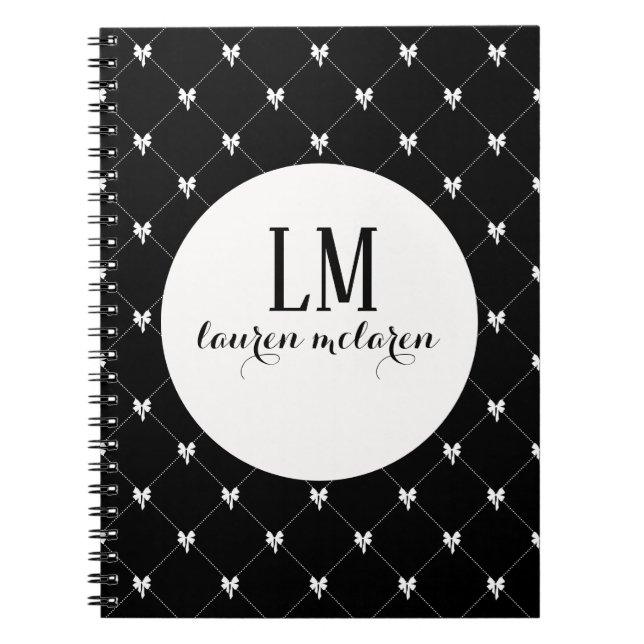 Carnet Monogramme Noir & Blanc à Nœud (Devant)