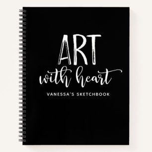 Carnet Monogramme Noir Blanc Script Artiste Sketchbook