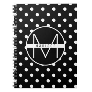 Carnet Monogramme Noir et blanc Cute Polka Dot Motif