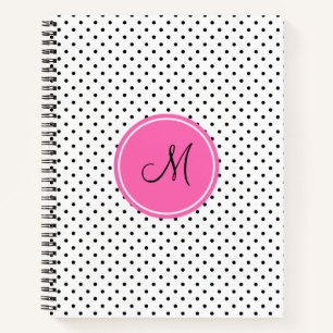 Carnet Monogramme noir et blanc Polka point avec rose cha