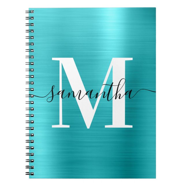 Carnet Monogramme noir et blanc Turquoise Bleu Feuille  (Devant)