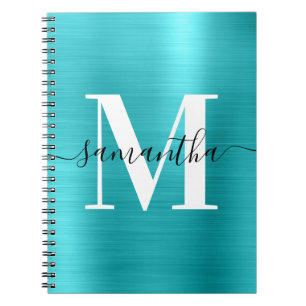 Carnet Monogramme noir et blanc Turquoise Blue Foil