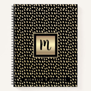 Carnet Monogramme noir feuille d'or audacieux script mode