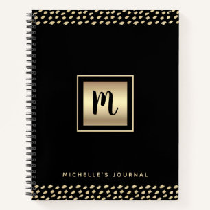 Carnet Monogramme noir feuille d'or script points moderne