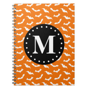 Carnet Monogramme noir Motif de chaume d'Halloween orange