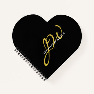 Carnet Monogramme Noir Or Couleur Plaque Moderne Nom prop