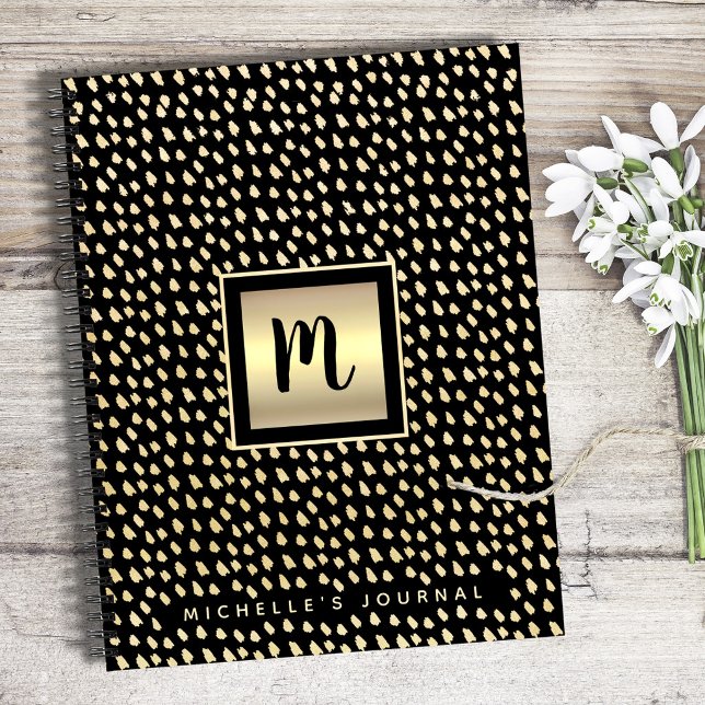 Carnet Monogramme noir or feuille gras moderne script lux (Créateur téléchargé)