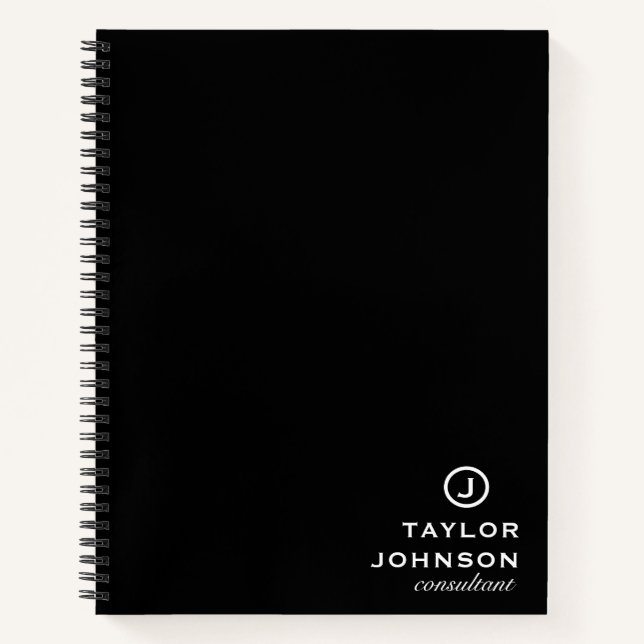 Carnet Monogramme noir personnalisé professionnel (Devant)