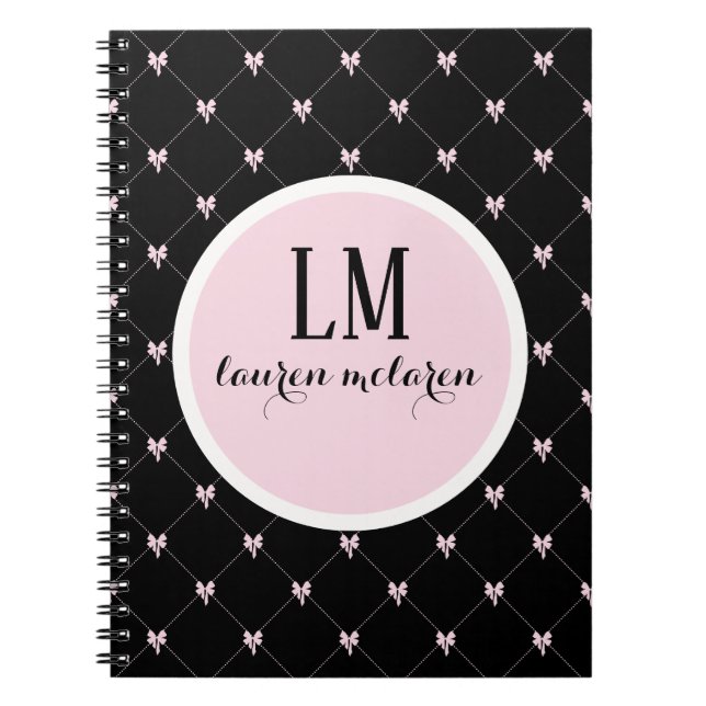 Carnet Monogramme Noir & Rose à l'Arc (Devant)