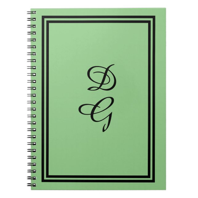 Carnet Monogramme noir sur vert menthe, Lulumama assorti (Devant)