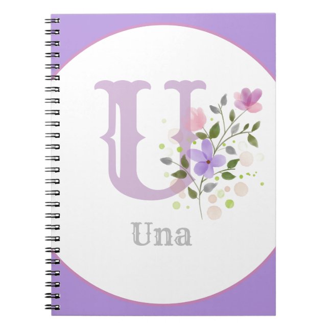 Carnet Monogramme & nom avec fleurs (Devant)