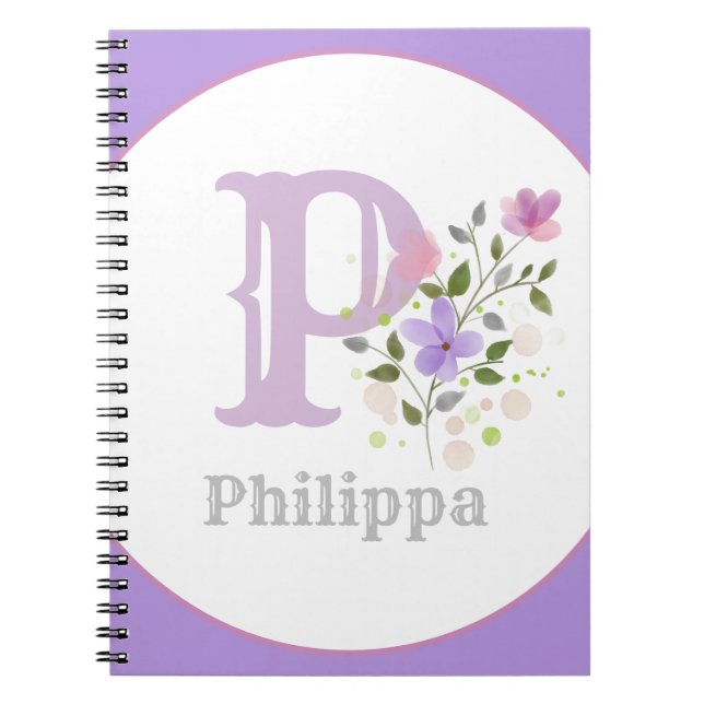 Carnet Monogramme & Nom avec Fleurs (Devant)