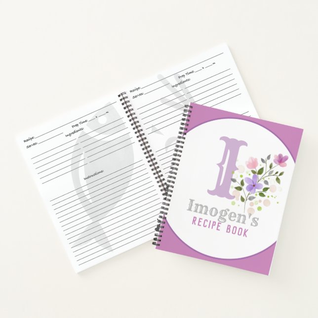 Carnet Monogramme & nom avec fleurs (Intérieur)