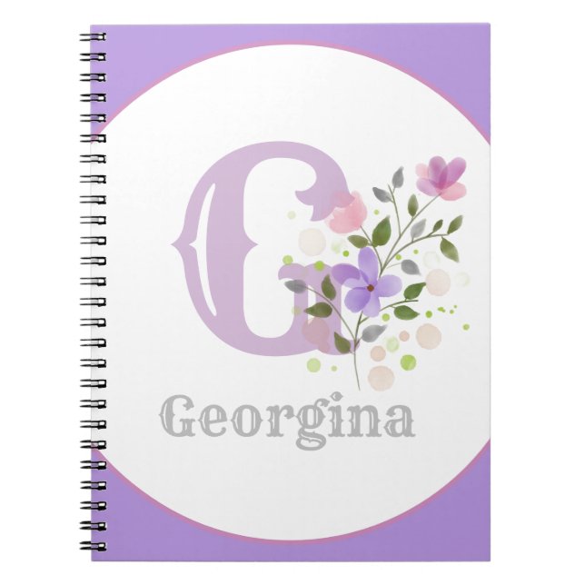 Carnet Monogramme & Nom avec Fleurs (Devant)