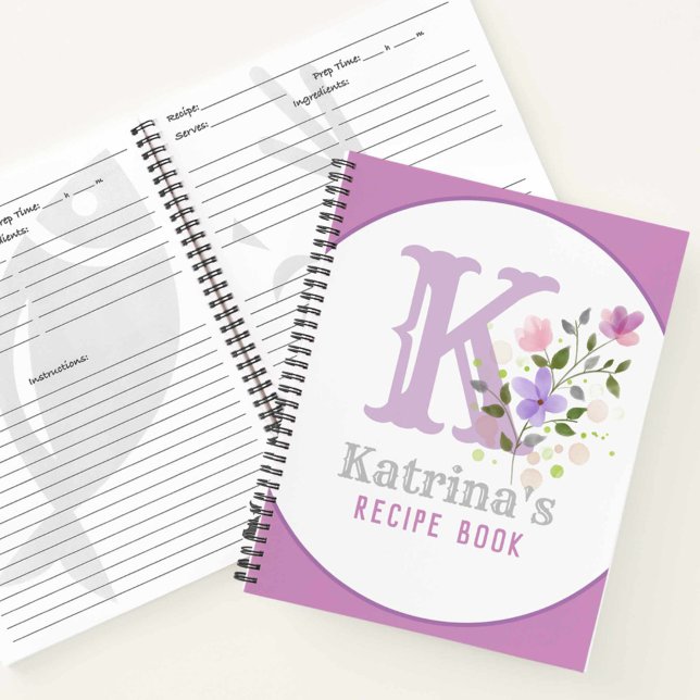 Carnet Monogramme & Nom avec Fleurs (Créateur téléchargé)