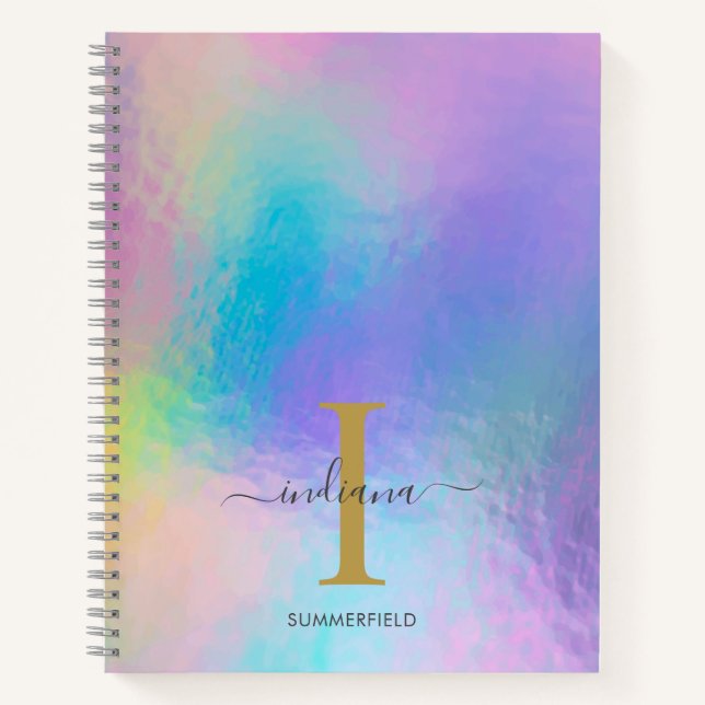 Carnet Monogramme Nom Initial Arc-en-ciel Holographique O (Devant)