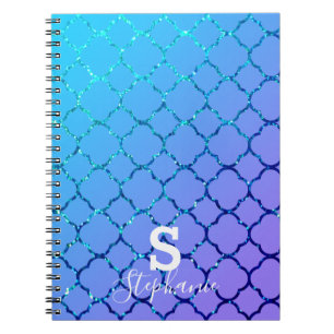 Carnet Monogramme Nom initial Blue Parties scintillant Qu