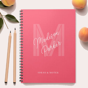 Carnet Monogramme nom initial rose personnalisé