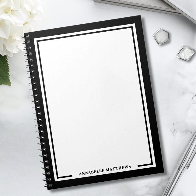 Carnet Monogramme Nom Noir Blanc (Black White Name Monogram Notebook )