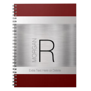 Carnet Monogramme & Nom Noir Gris Rouge Profond Argent Br