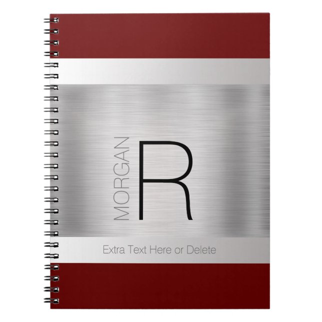 Carnet Monogramme & Nom Noir Gris Rouge Profond Argent Br (Devant)
