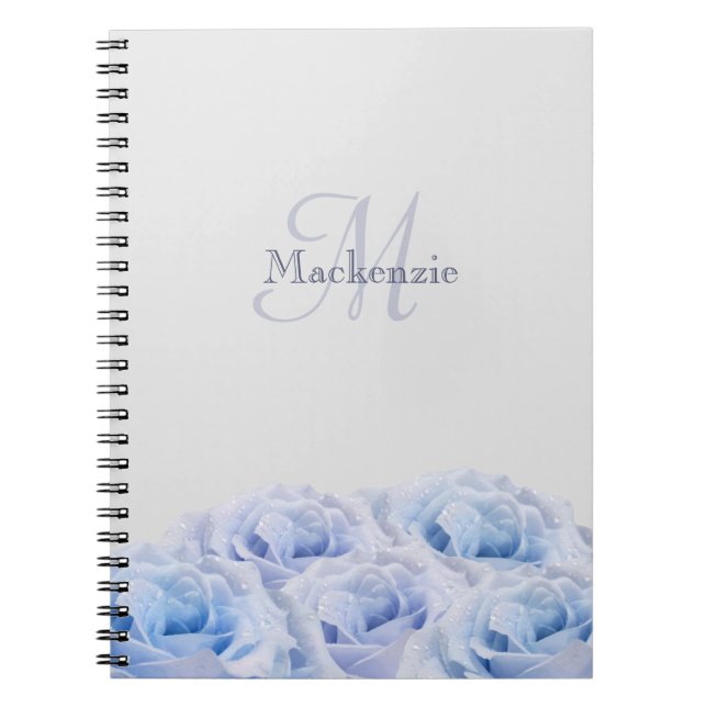 Carnet Monogramme Nom personnalisé Dusty Blue Roses Paste (Devant)