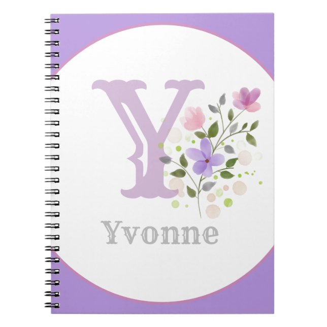 Carnet Monogramme & nom Yvonne avec fleurs (Devant)