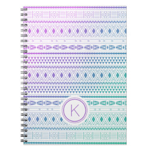 Carnet Monogramme Ombre violet bleu Boho