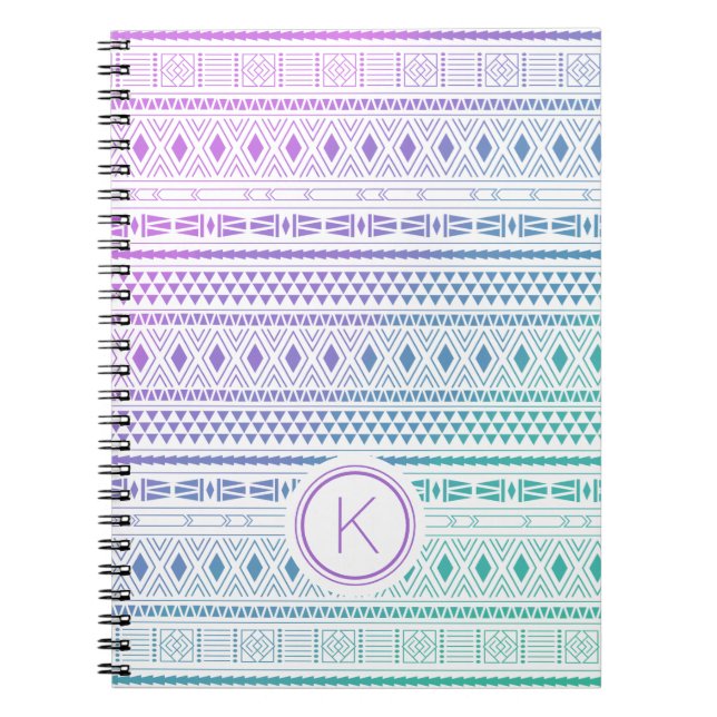 Carnet Monogramme Ombre violet bleu Boho (Devant)