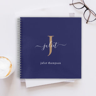 Carnet Monogramme or bleu marine Simple minimaliste Chic