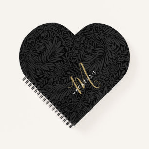 Carnet Monogramme Or Élégant Motif Floral Noir