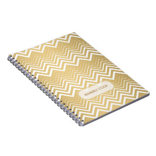 Carnet Monogramme Or Et Blanc Zigzag Chevron