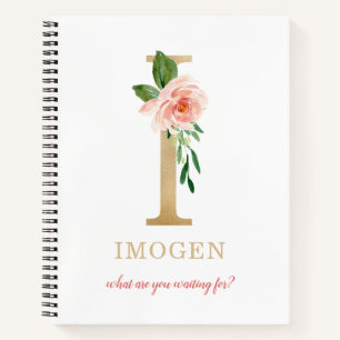 Carnet Monogramme Or Lettre I   Devise ou citation floral