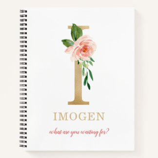 Carnet Monogramme Or Lettre I | Devise ou citation floral