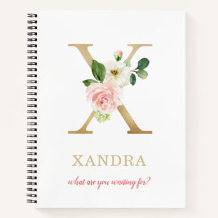 Carnet Monogramme Or Lettre X Devise ou citation floral