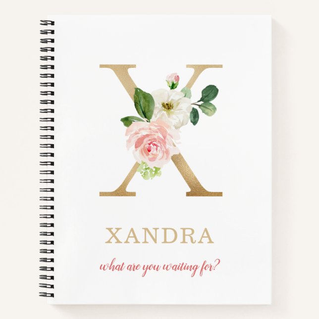 Carnet Monogramme Or Lettre X | Devise ou citation floral (Devant)