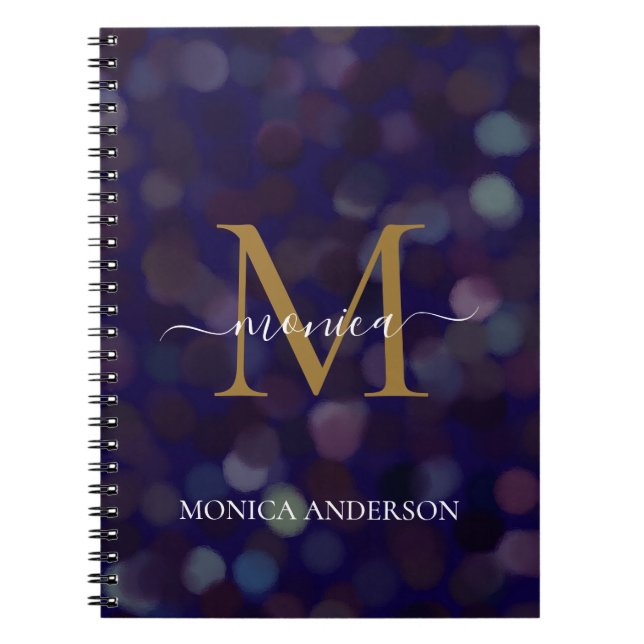 Carnet Monogramme or Motif Abstrait arrondi bleu (Devant)
