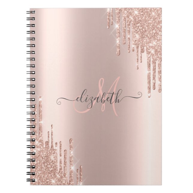Carnet Monogramme Or Rose avec Gouttes de Paillettes Mode (Devant)