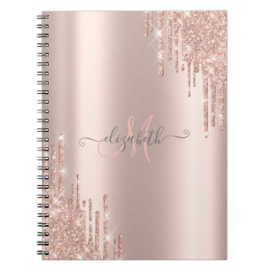 Carnet Monogramme Or Rose avec Gouttes de Paillettes Mode