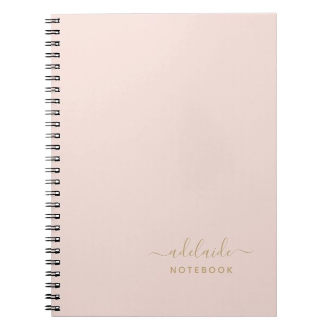 Carnet Monogramme or rose rose moderne Nom du script Simp (Devant)