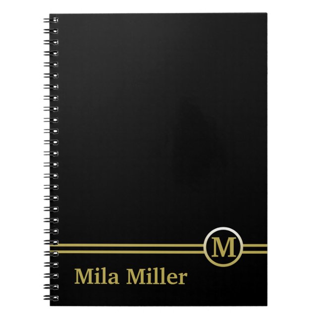 Carnet Monogramme or sur arrière - plan noir (Devant)