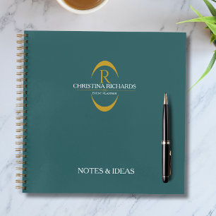 Carnet Monogramme Or Turquoise Moderne Élégant Entreprise