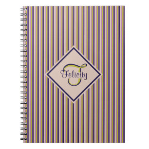 Carnet Monogramme or, violet, violet et roses