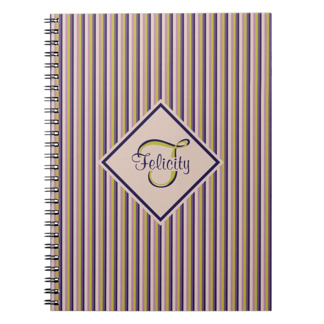 Carnet Monogramme or, violet, violet et roses (Devant)