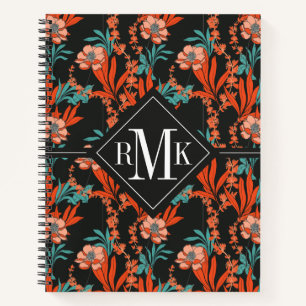 Carnet Monogramme   Orange Abstrait motif floral