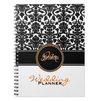 Carnet Monogramme orange noir blanc Mariage damassé Plann