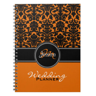 Carnet Monogramme orange noir blanc Mariage damassé Plann
